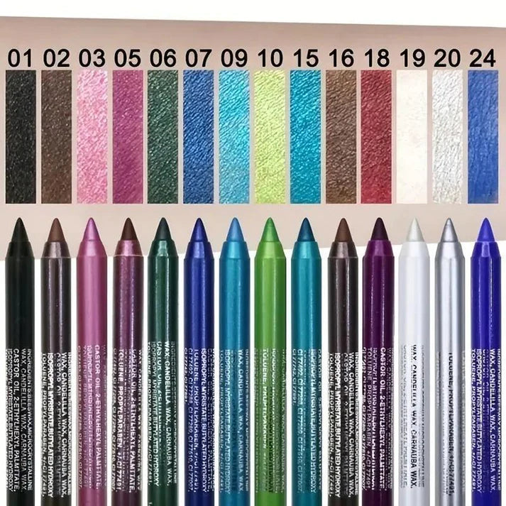 Zestaw 12 brokatowych eyelinerów, błyszczących i wodoodpornych
