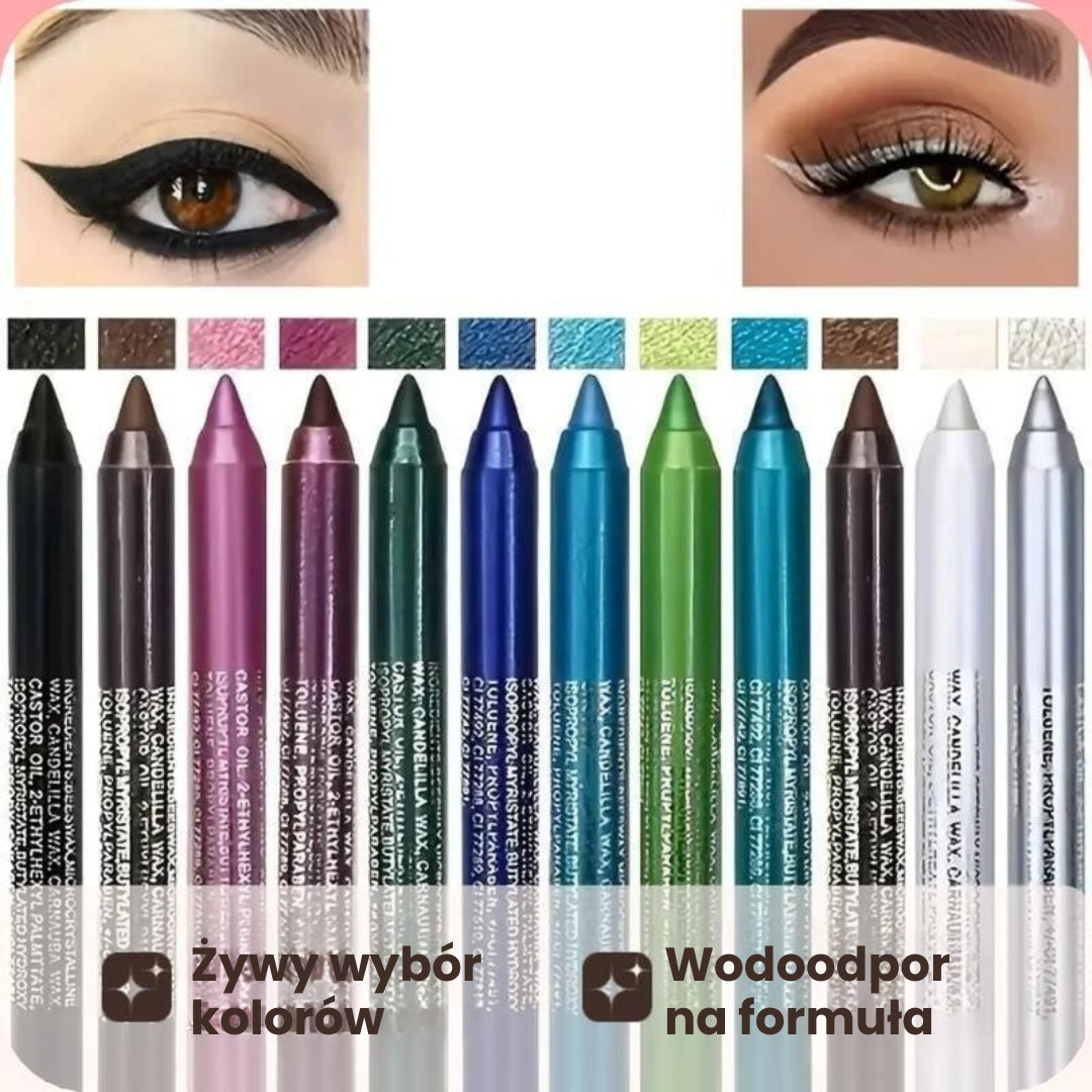 Zestaw 12 brokatowych eyelinerów, błyszczących i wodoodpornych