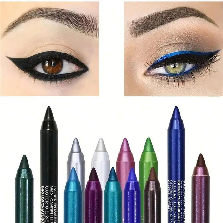 Zestaw 12 brokatowych eyelinerów, błyszczących i wodoodpornych