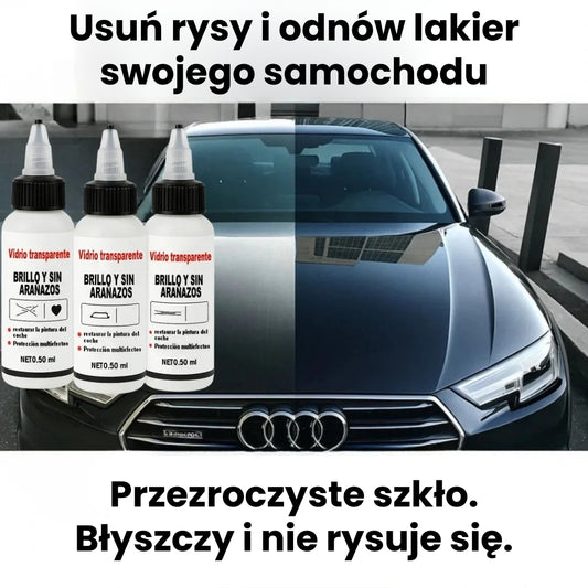 Szkło przezroczyste, odporne na zarysowania i błyszczące (1 x butelka 50 ml + gąbka + ściereczka z mikrofibry)